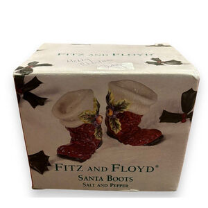 Fitz And Floyd Santa Boots Salt And Pepper Shakers 3" Tall